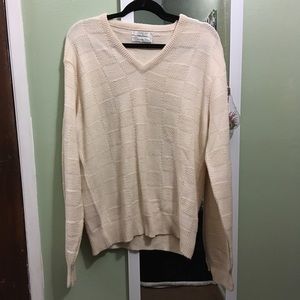 CHRISTIAN DIOR SWEATER BLOCK PATTERN WHITE V NECK